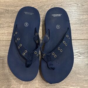 American Eagle Outfitters Navy Canvas Grommet Flip Flops